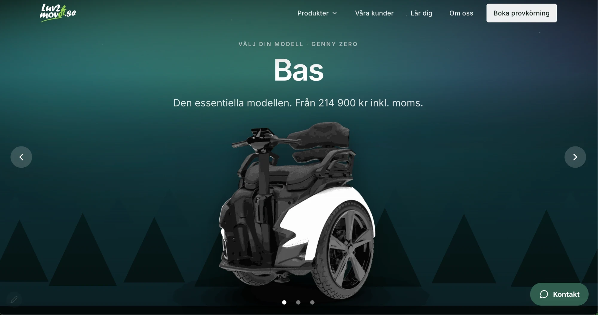 Luv2Move's real website, showing the Genny Zero self balancing wheelchair